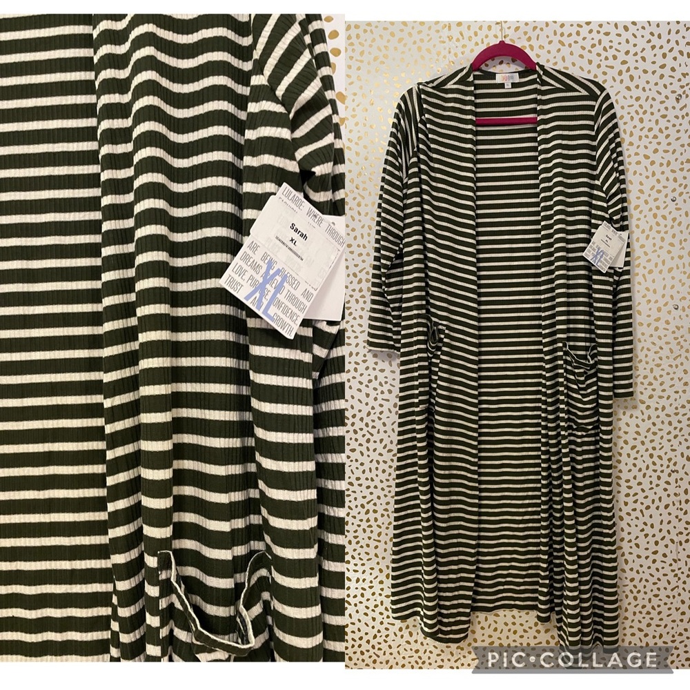 Olive Green Sarah sweater cardigan. cream stripes, Lularoe